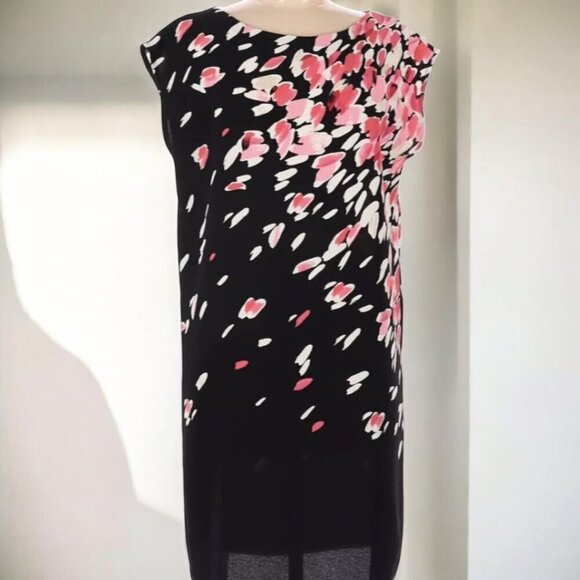 Ann Taylor Loft Womens Black Pink Floral Cap Sleeve Knee Length Dress Size Small - Picture 2 of 10